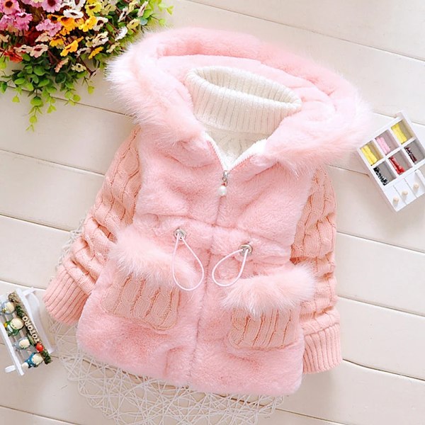 Vinter Baby Tjock Varm Fleece Jacka Huvad Baby Pojke Flicka Ytterkläder pink 4T(Size 12)