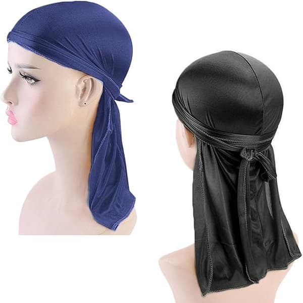 2 stk. sort blå silke durag unisex hue hat durag til mænd kvinder