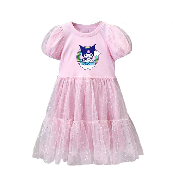 Sanrio Cartoon Anime Kawaii Kuromi Paljetter Prinsessekjole Barn Jenter Sommer Kort Erme Bursdagsfest Tyll Tyllskjørt Gave Pink 3-4 Years