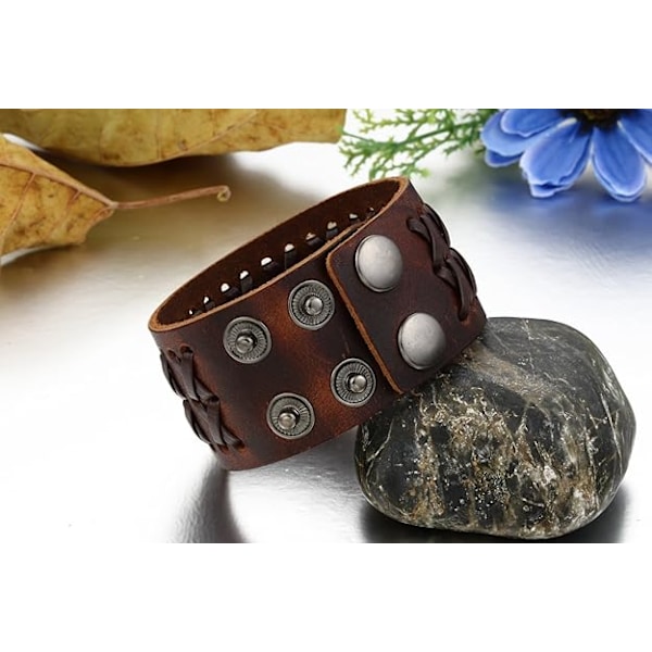 Smyckes Armband Män Kvinnor Stor Brun Flätad Läderarmband Justerbar Mått