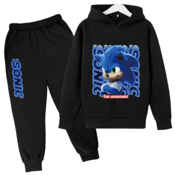 Kids Teens Sonic The Hedgehog Hoodie Pullover träningsoverall svart black 5-6 years old/120cm