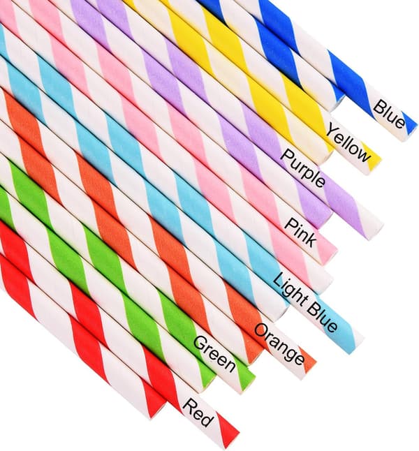 200-pack Biodegradable Paper Straws, Assorted Rainbow Striped, ZQKLA