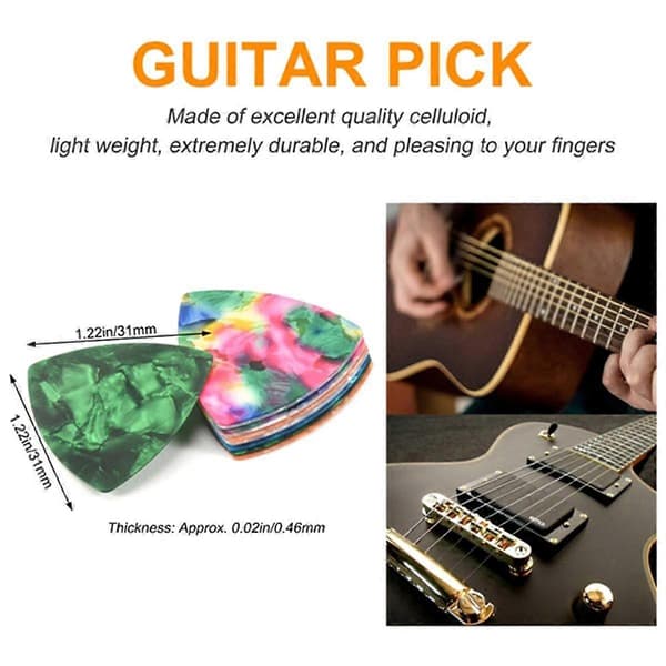 100 st gitarrplektrum, 0,46 mm tjocka, färgglada celluloidplektrum för bas, elgitarr och akustisk gitarr
