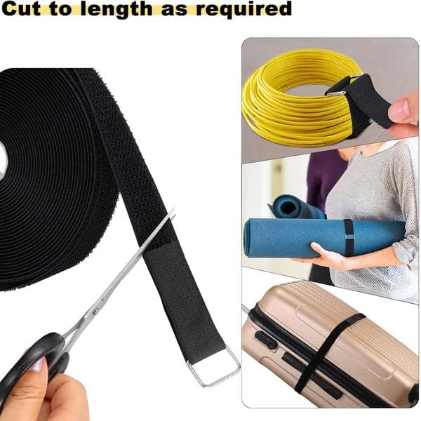 1 \"x32ft Velcro-rem med 50 metalspænder, sort