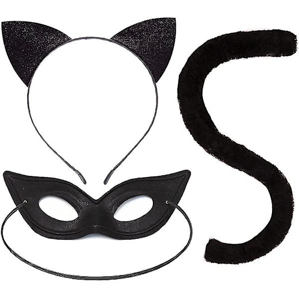 Musta kissan puku Kissan korvat häntä ja cover naisten tytöille Halloween Cosplay -asusteet