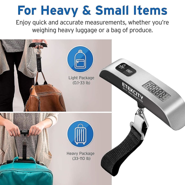 Etekcity bagasjevekt med temperatursensor - bærbar håndholdt koffertvekt for reise - 110 pund - batteri inkludert