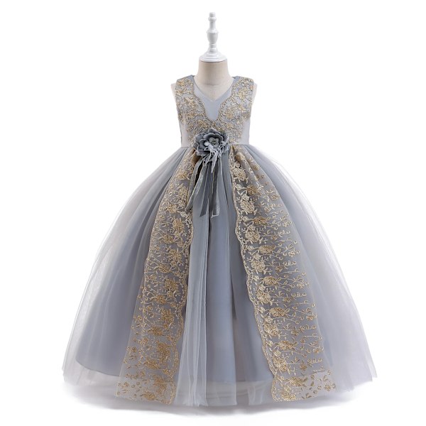 Blomsterflickedräkt Juldräkt Tulle Prinsessa Rosett Fest Bröllop Kväll Sommar LP-283-grey 130cm