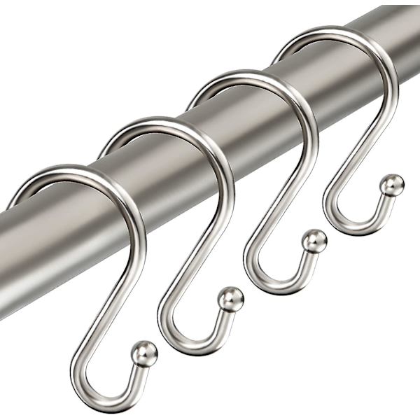 Bruseforhængskroge Ringe, S-formede brusekroge i rustfrit stål Rustfri, Metal-bruseforhængsophæng til badeforhæng, køkken, garderobe & Ga