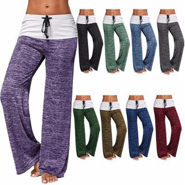 Lösryckta vida ben Leggings Dansbyxor med dragsko i midjan Patchwork Lösa Sportbyxor för kvinnor 2022 Azul S