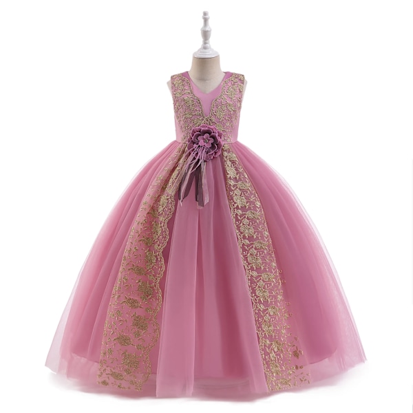 Blomsterpigekjole Julekostume Tulle Prinsesse Sløjfe Fest Bryllup Aften Sommer LP-283-Jujube 140cm