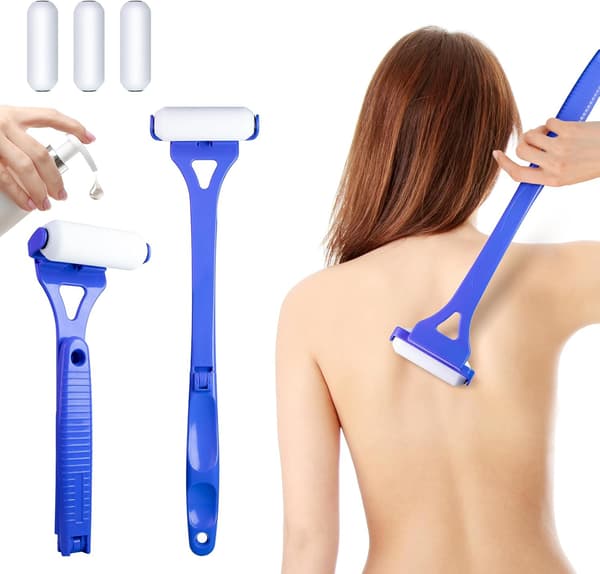 Back Lotion Applicator with Long Handle, 4 Reusable Foam Rollers & Foldable Design for Easy Self-Application, Blue Blue