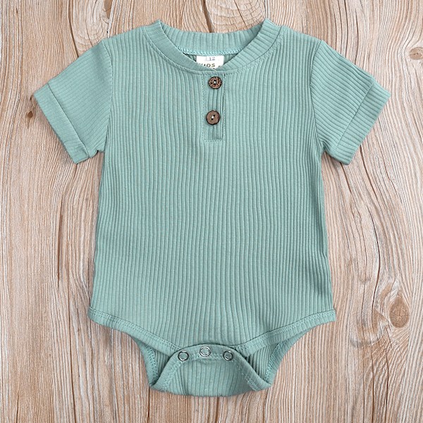 2023 Baby Essentials 2-delat Set, Ribbad Crewneck Kortärmad Romper, Byxor med Snodd 1 EU: 0-3m