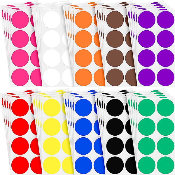 Tum rund färgkodningsdekal 10 olika färger cirkelprickade etiketter Självhäftande färgad fast