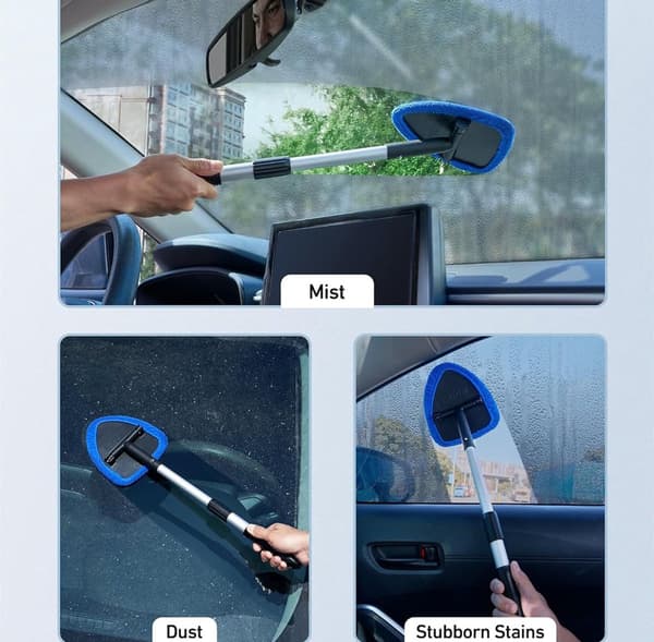 Car Windshield Wiper Cleaning Tool Kit (4 Pieces), Telescopic Handle with Replacement Pad, for Cleaning Car Windows and Windshields, Blue.