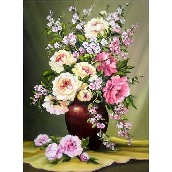 30x40 cm - 9 5D DIY Diamantmaleri, Blomsterkomposition