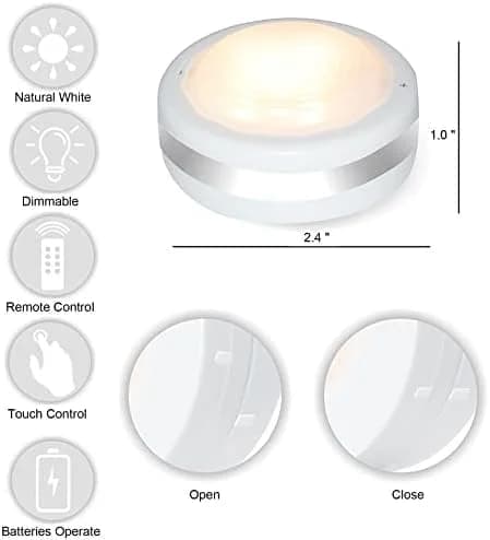 LED Round Spotlights - Battery Operated, with Remote Control (6-pack) White
