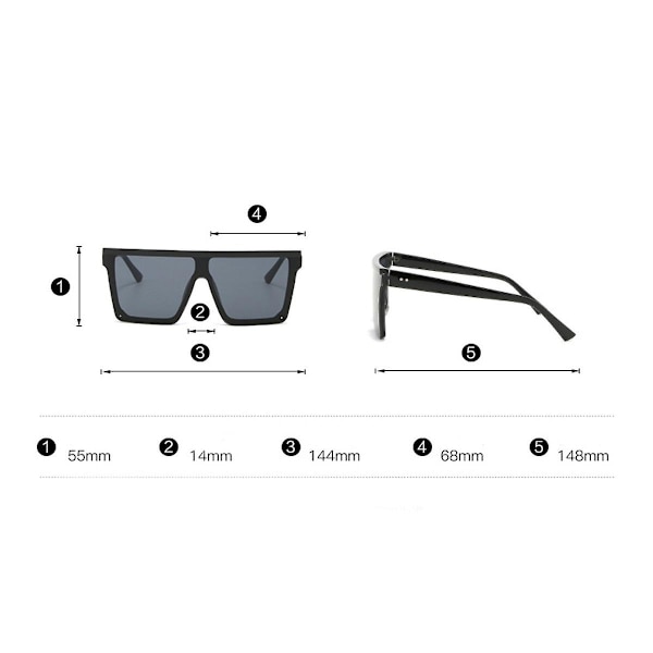 Överdimensionerade fyrkantiga solglasögon för kvinnor och män, stora platta överdelar, 1-pack, utan ram, stort UV-skydd