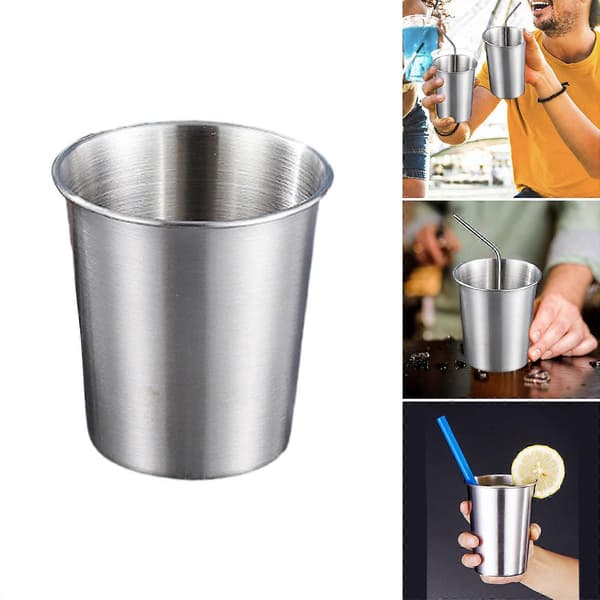 4 stk. stabelbare børnekopper i rustfrit stål, holdbare og brugervenlige metalkopper til skole og picnics 300ml
