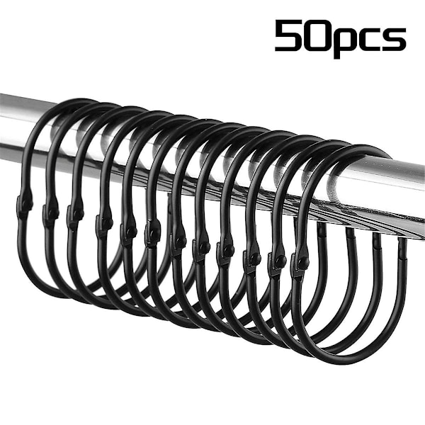 Duschdraperiringar, Duschdraperikrokar, Svarta Duschdraperikrokar Ringar Rostskyddade, Anti-Drop