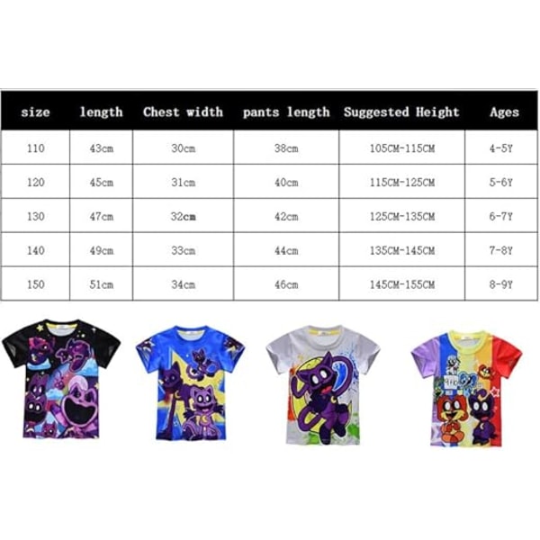 T-shirts för flickor pojkar barn, T-shirt kostymkläder kortärmad för rolig 3D grafisk tecknad film sommar kostym Mardi Gras fest Halloween rainbow 150CM