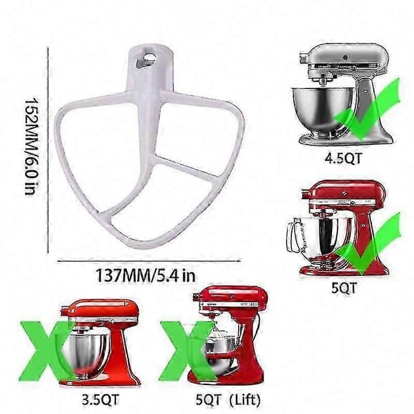 Paddel tilbehør til KitchenAid 4.5-5 Qt Tilt-Head Røremaskiner K45B/K5THCB/K5THB White silver
