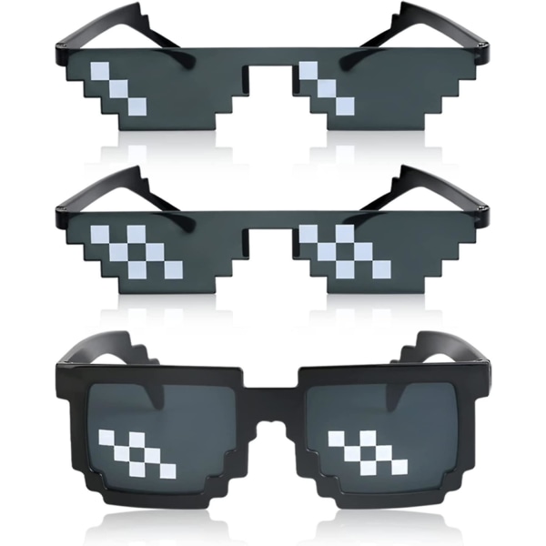 [3 Pack] Thug Life Sunglasses, Men Women Glass 8 Bit Pixel Mosaic Glasses Photo Props Unisex Sunglass Toy - Black