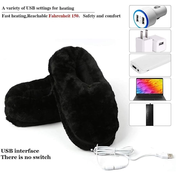 USB Elektriske Varmesko for Menn og Kvinner, Oppvarmede Vintersko for Kaldt Vær (Svart)