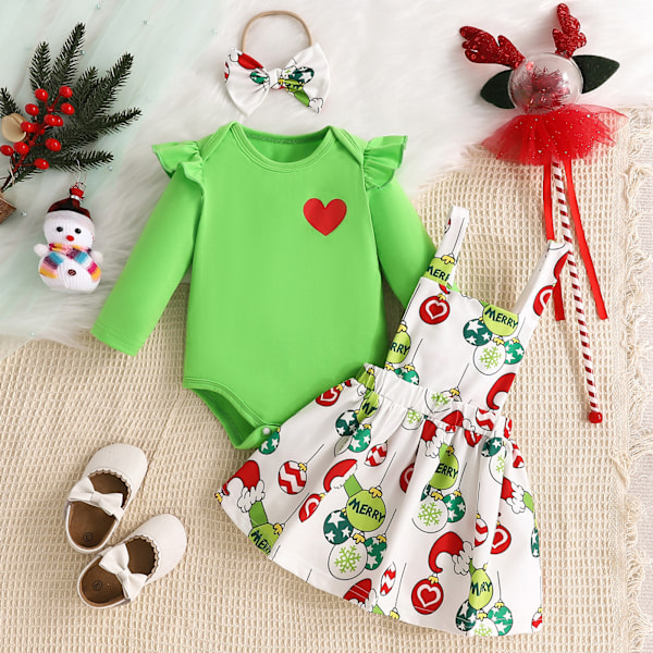 Ma & baby nyfødt baby pige tøj sæt grøn snefnug print romper nederdele hovedbånd julekostume 0-18 måneder Verde 3-6Months