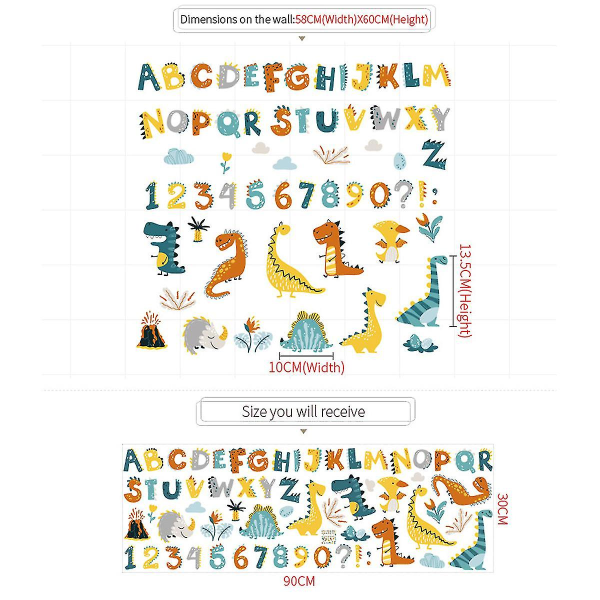 Abc Stickers Alfabetsdekaler - Animal Dinosaur Alfabetets väggdekaler - Klassrumsväggbokstäver