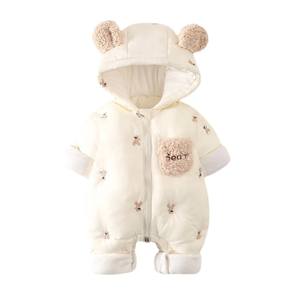 Baby vinterdress tykk varm romper med hette inni nyfødt baby gutt jente yttertøy Beige 12-18M(90)