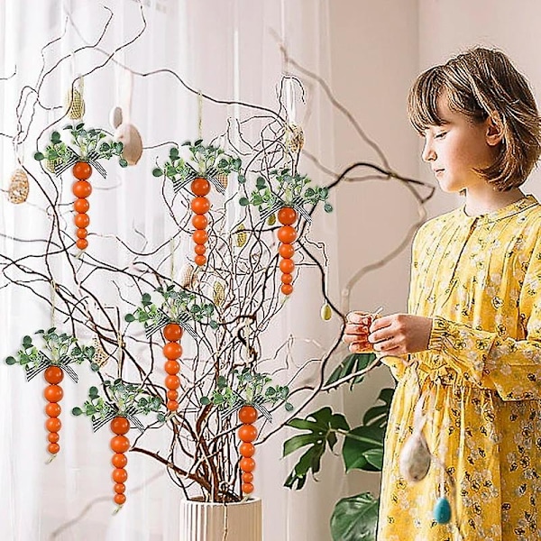 Påskedekorasjon Gulrøtter Tretreperle Kanin Gulrotformet Diy Tretreperlesnor Glad Påskedag Dekorasjon Til Hjem Barn Gave carrot 5PC