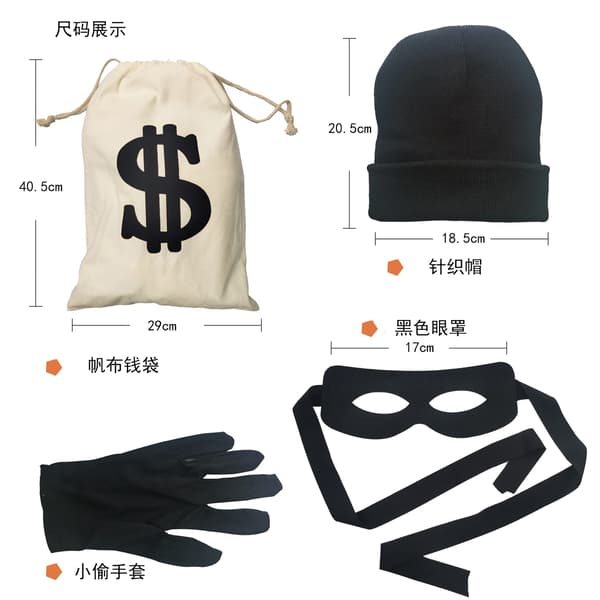 Halloween Tyvesæt Pengepose Hue Handsker Maske One Size Pengepose Dollar