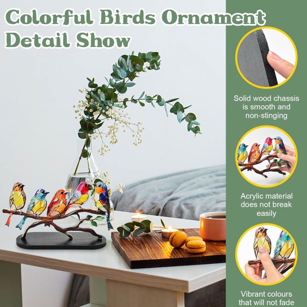 Färgglada fåglar prydnad, akryl fåglar statyett dekorativa prydnadsföremål, heminredning gåva modern stil
