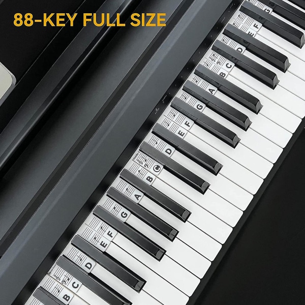 Klavernoteguide til begyndere, aftagelige klaverklaviaturnoteetiketter til læring, 88-tangenters fuld størrelse, lavet af silikone, klistermærker uden behov Black
