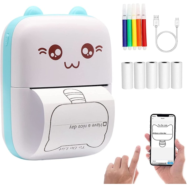 Mini Termisk Skrivare, Bärbar 200dpi Trådlös Bluetooth Fotoskrivare Med 5 Rullar Termiskt Papper, För Ios Android App Blue Print paper