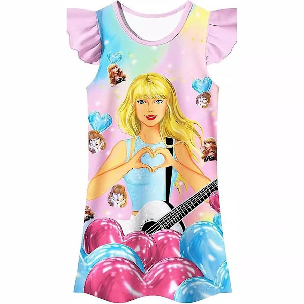 Flickor Barn Taylor Swift Seriefigur Nattlinne Musikkonsert Pyjamas Klänning Nattkläder Nattkläder för Fans 5-6 Years