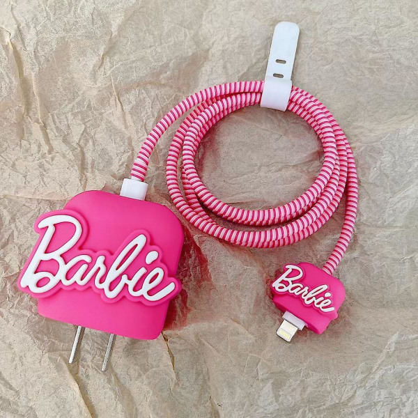 Vaaleanpunainen Barbie-kaapelisuoja iPhone-laturille, Kawaii 3d Barbie Design Datakaapeli Bite USB laturi Data Line puhelimen johdonsäästösuoja