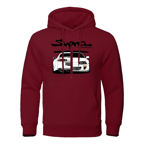 2023 Initial D Supra Hoodies Herr & Dam Casual Långärmad Lös Sporttröja JDM Tryckt Tröja Wine Red XL