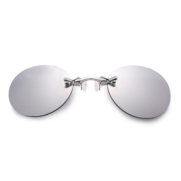 Matrix Morpheus Retro Herr Rund Clip On Näsglasögon Solglasögon Silver Lens