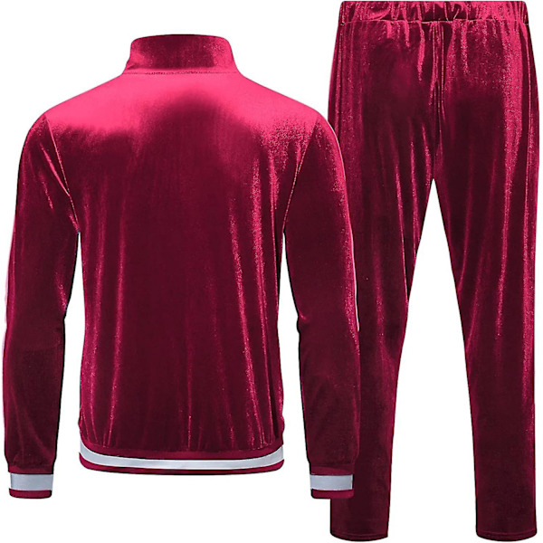 Velour Træningsdragt i Velour: Jogging Træningssæt til Mænd, 2 Dele, Sæt med Lynlås Sweatshirts Jakke Bukser med Lommer Red Large