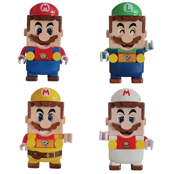 4stk/lott Nye Super Mario Bros-blokker Luigi Mini-byggeklosser Action-lekefigurer Monteringsdukker Barn Bursdagsgaver4stk Ingen boks Fjernkontroll