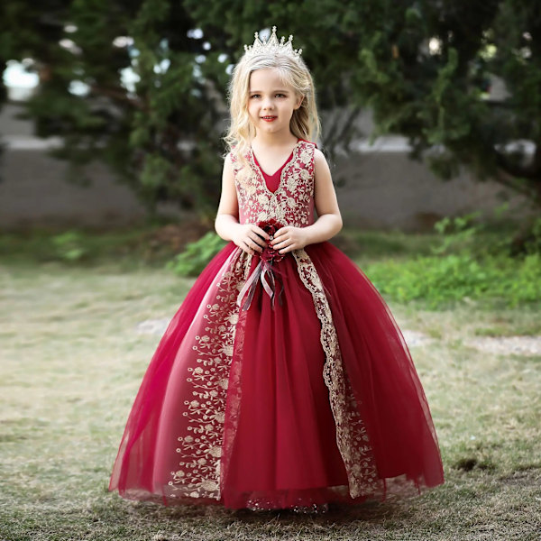 Blomsterpigekjole Julekostume Tulle Prinsesse Sløjfe Fest Bryllup Aften Sommer LP-283-Jujube 170cm