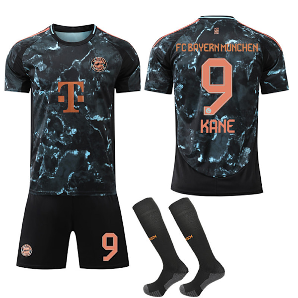 Bayern München Bortaställ Fotbollströja Set för Barn och Vuxna 2024-2025 med Strumpor No.9 Kane No.9 Kane M