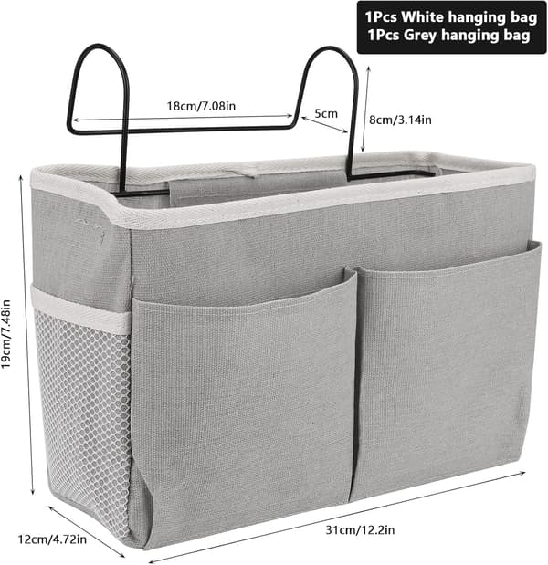 1 pc (grey) bed pocket, waterproof canvas bed shelf organizer