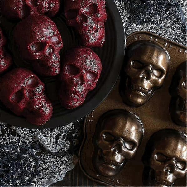 Halloween Bageform Hjemsøgt Kraniekageform i Bronze Finish, Ideel til Temabage