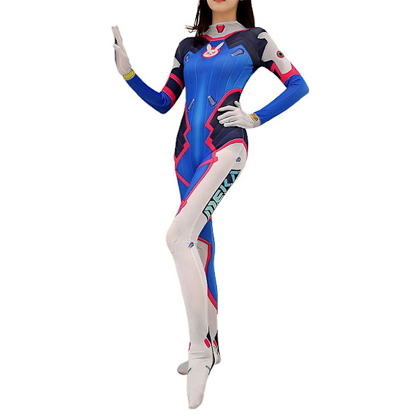 Kvinnors spel Overwatch Dva Cosplay festdräkt blå kroppsdräkt Halloween karneval festdräkt M
