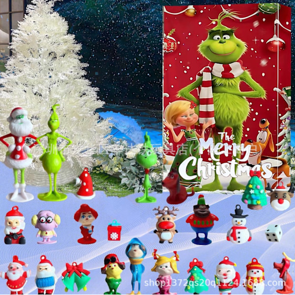Grinch-ankomstkalender Jul blindbox 24 gåvor grönt hår nedräkning Halloween blindbox