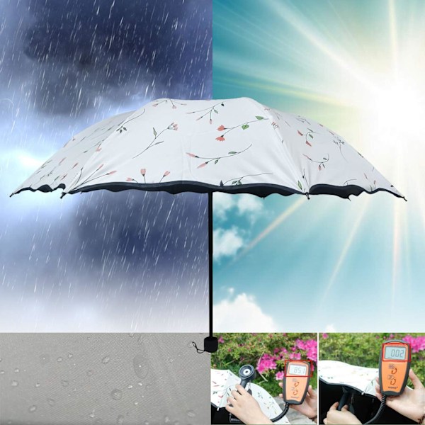 Solparasoll Dame Parasoll Sommer UV-beskyttelse UPF 50 Kompakte Parasoller for Kvinner Parasoll Lett Vindtett Begonia Trippelvikende Parasoller
