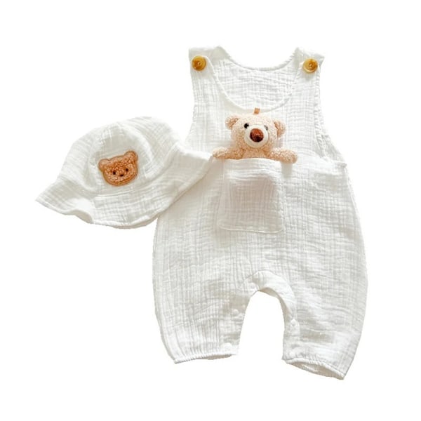 Babykläder för pojkar och flickor, Huvad Romper med Cartoon Björnmönster, Ärmlös, Krypdräkt Pocket Bear Suit 66cm