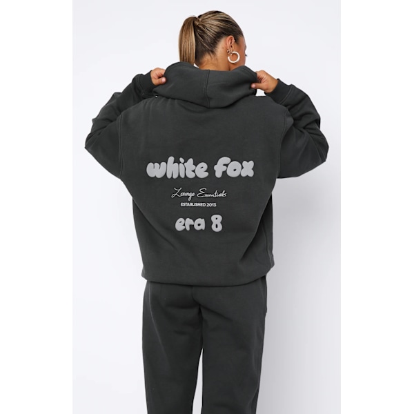 Vit Fox Dam Casual 2-Delad Träningsoverall Sport Hoodie Långa Byxor Outfit Set Sportkläder Svart Black L